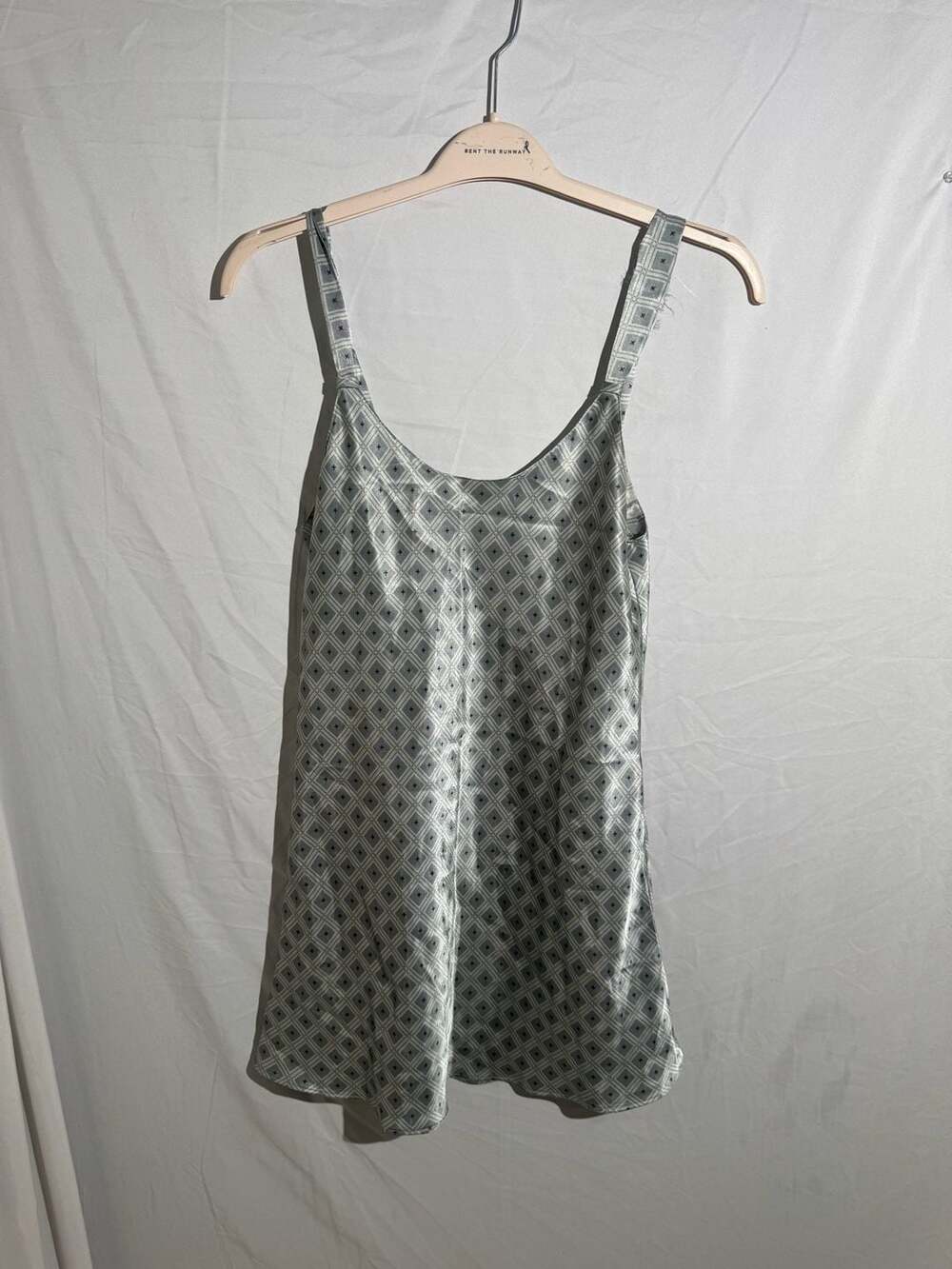 Halston Vintage Silver Geometric Slip Dress Womens Medium Satin Diamond Chemise⁠